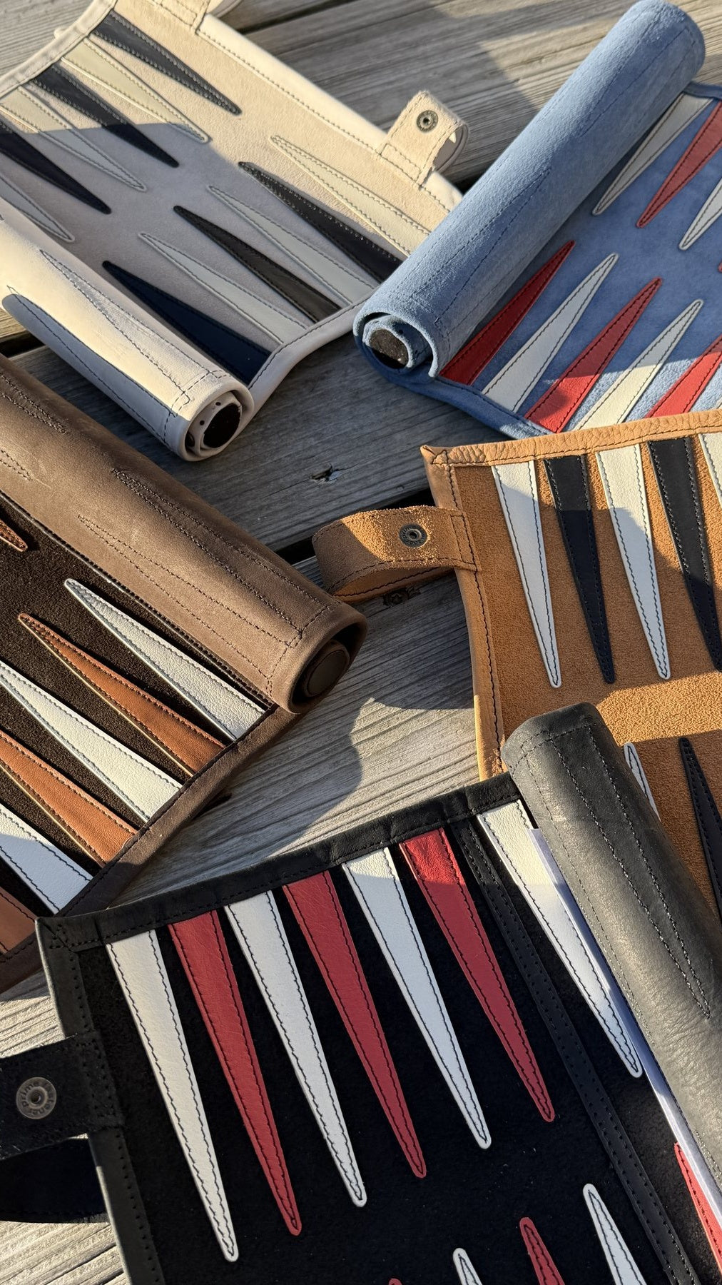 Suede and Stone travel backgammon sets in multiple colours