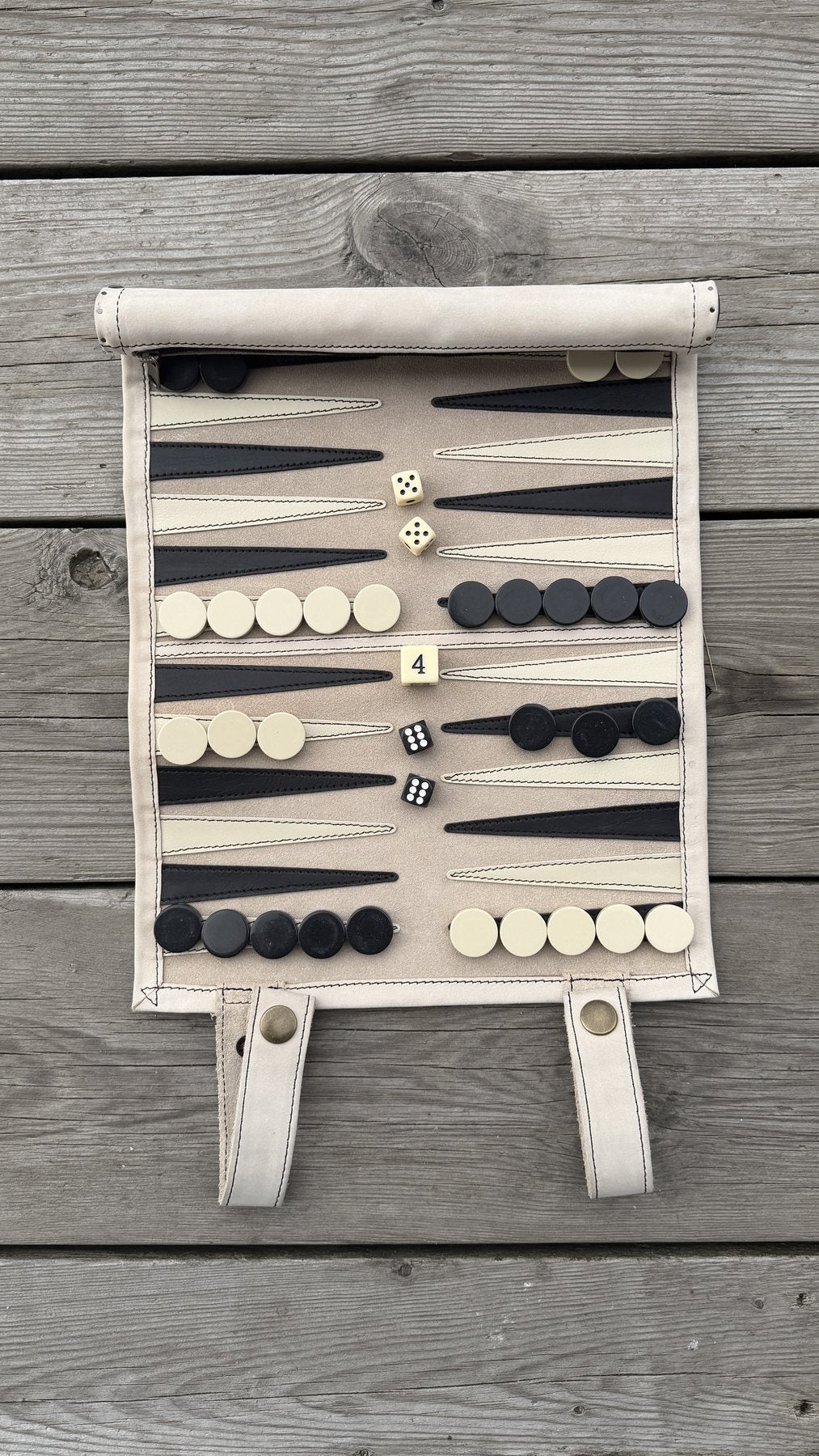 Light Beige roll-up suede backgammon set by Suede&Stone