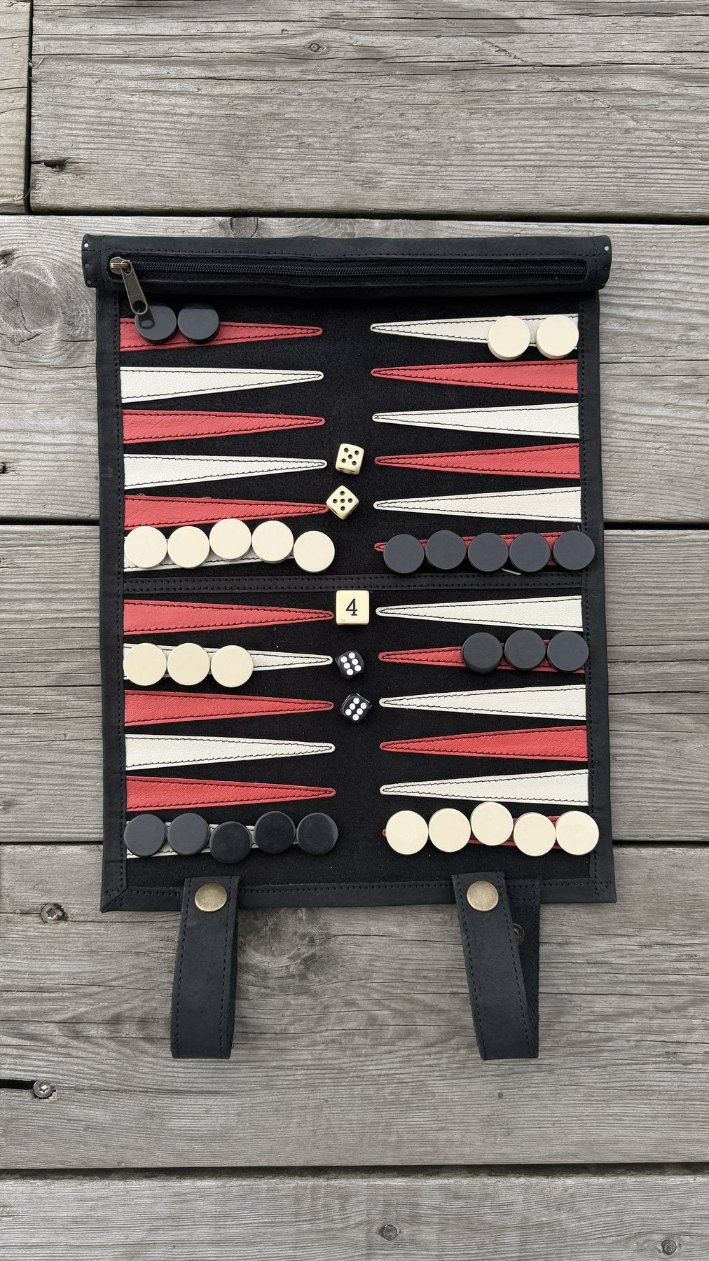 Black Charcoal roll-up suede backgammon set by Suede&Stone