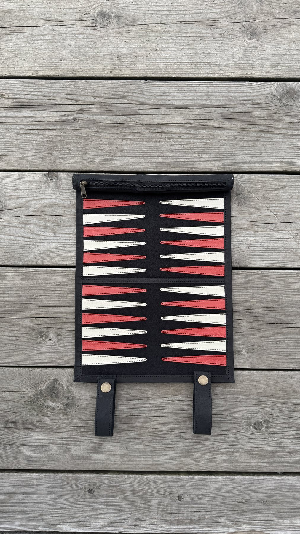 Black Charcoal suede backgammon board with wooden checkers and dice