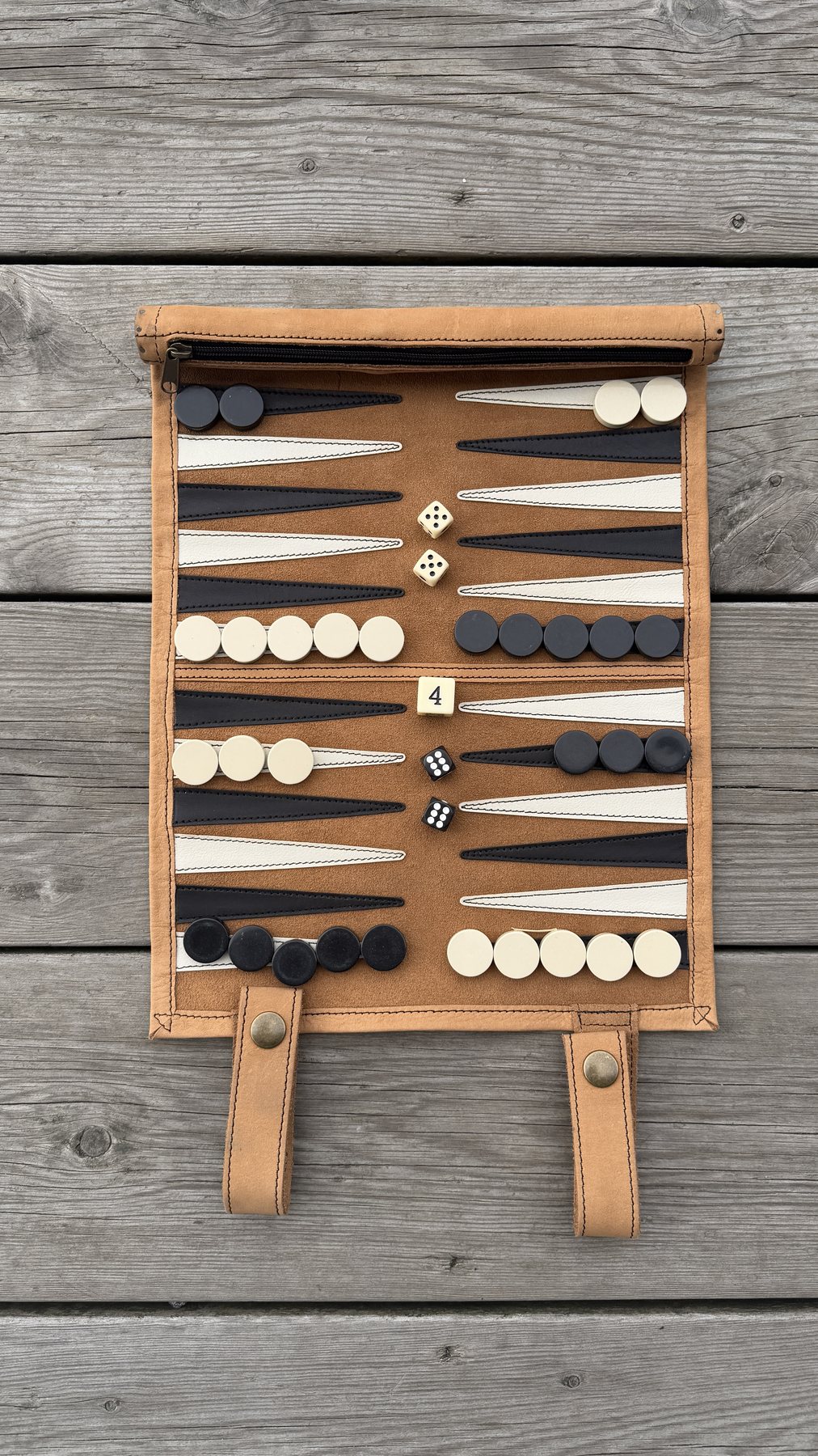 Classic Camel roll-up suede backgammon set by Suede&Stone