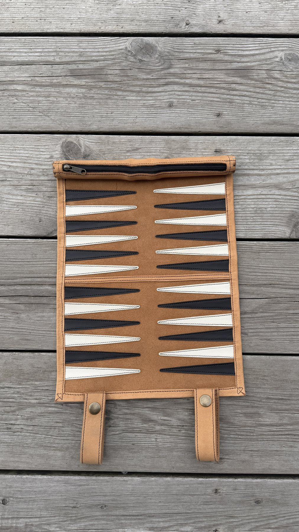 Classic Camel suede backgammon board with wooden checkers and dice