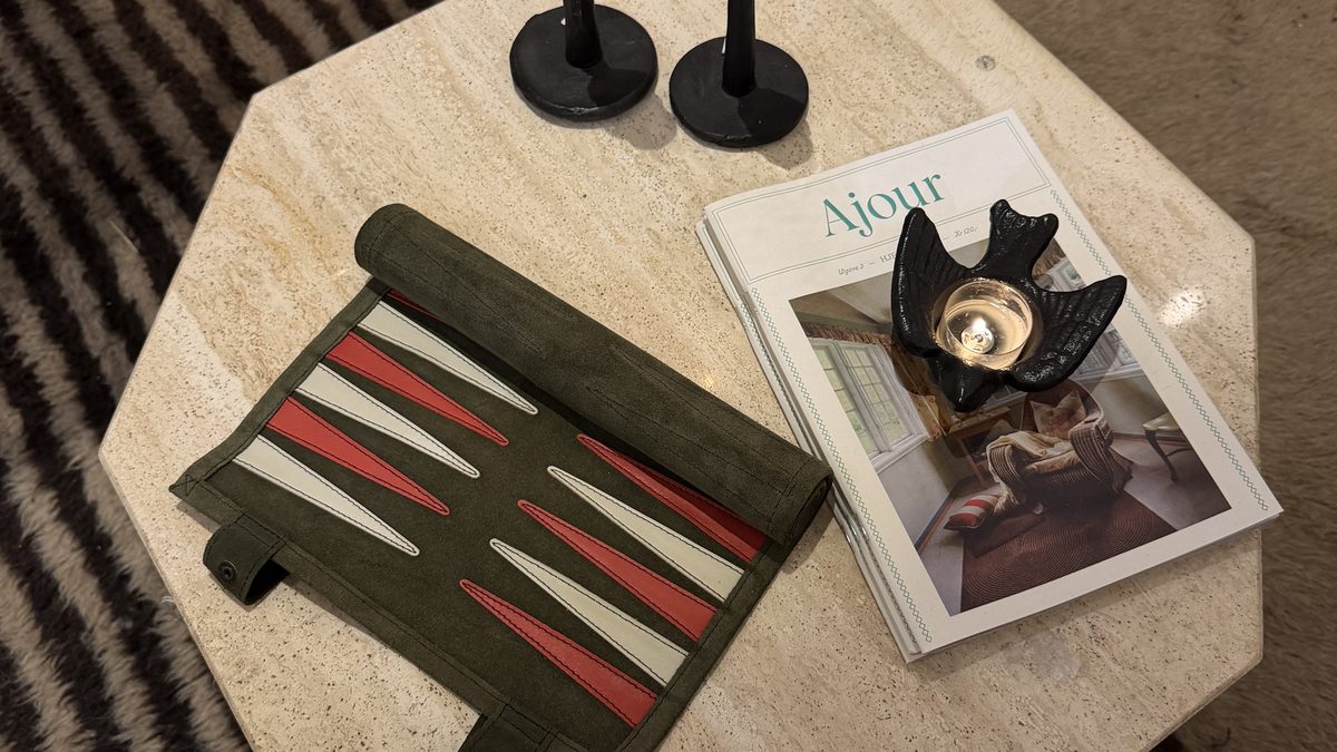 Suede and Stone backgammon set ready for travel and play